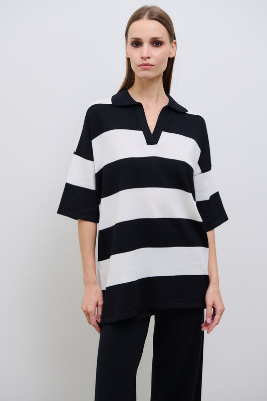 Black and Ivory Knit Blouse