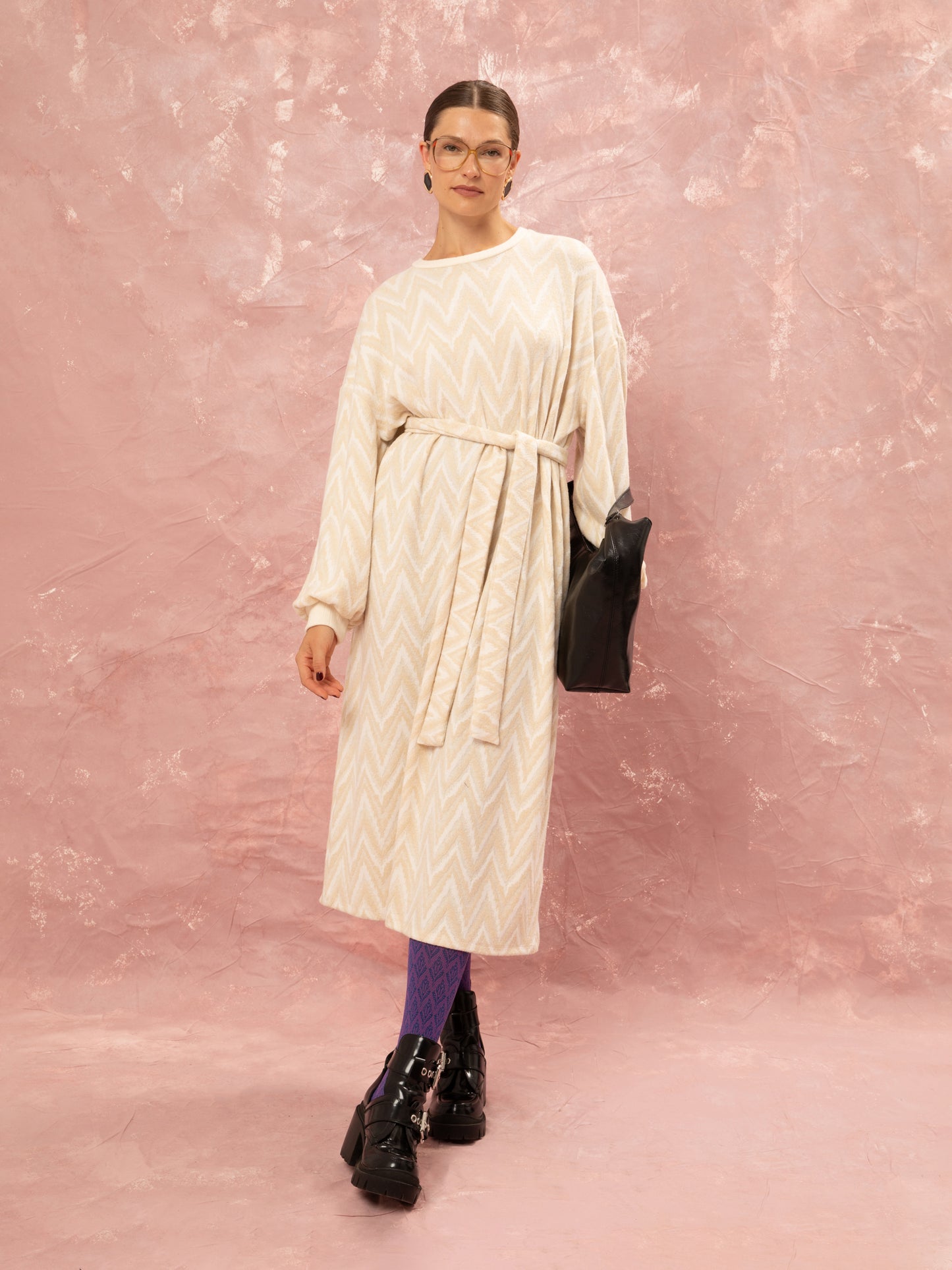 Knitted Oversized Dress - Beige