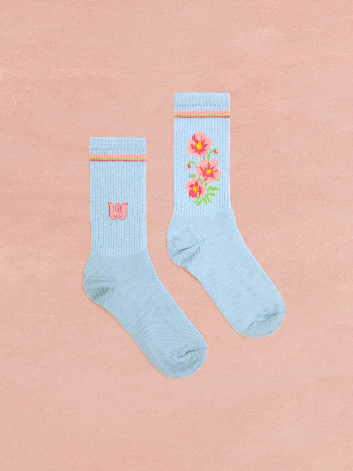 Flower Socks - Light Blue & Yellow