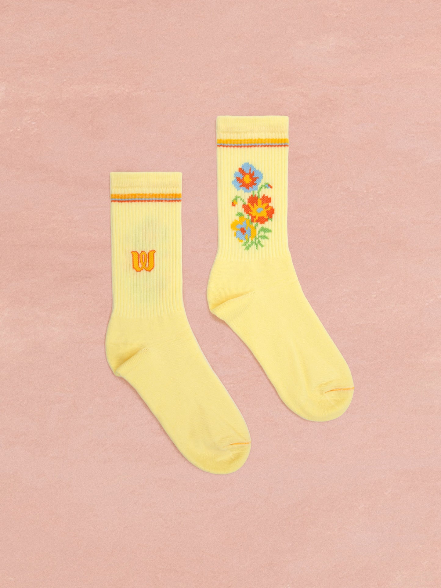 Flower Socks - Light Blue & Yellow