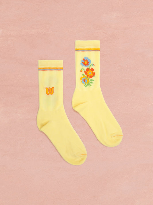 Flower Socks - Light Blue & Yellow