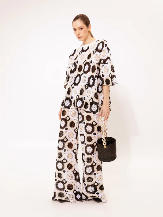 Oversized Crochet Top White Black