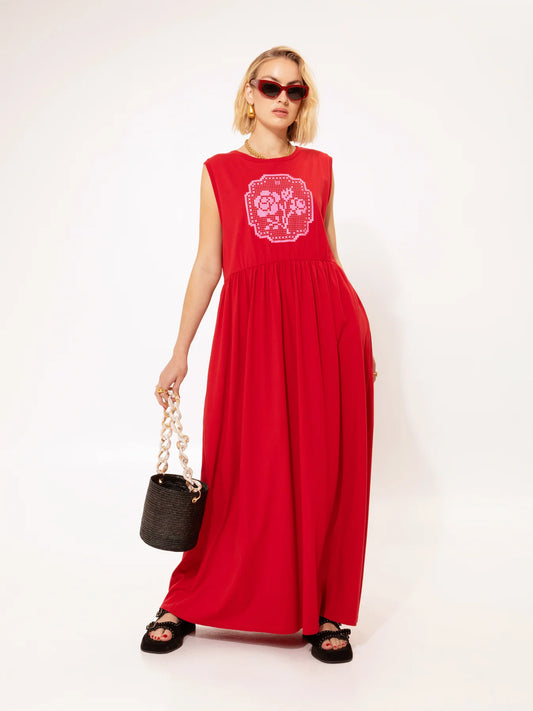 Sleveless Cotton Dress Centime Red