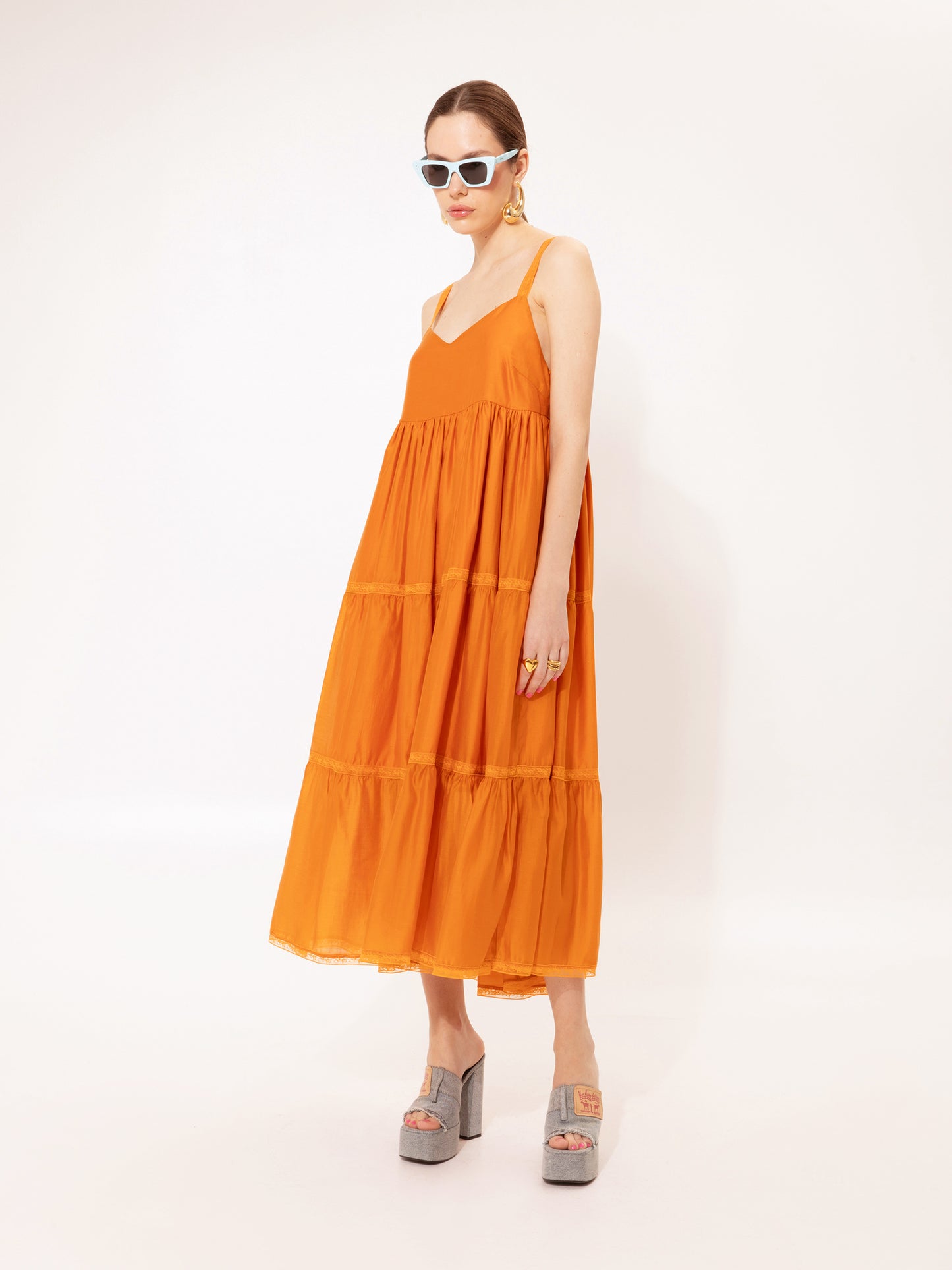 Tiered Midi Dress Orange