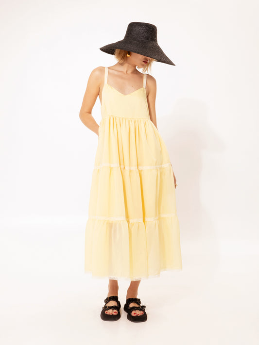 Tiered Midi Dress Yellow