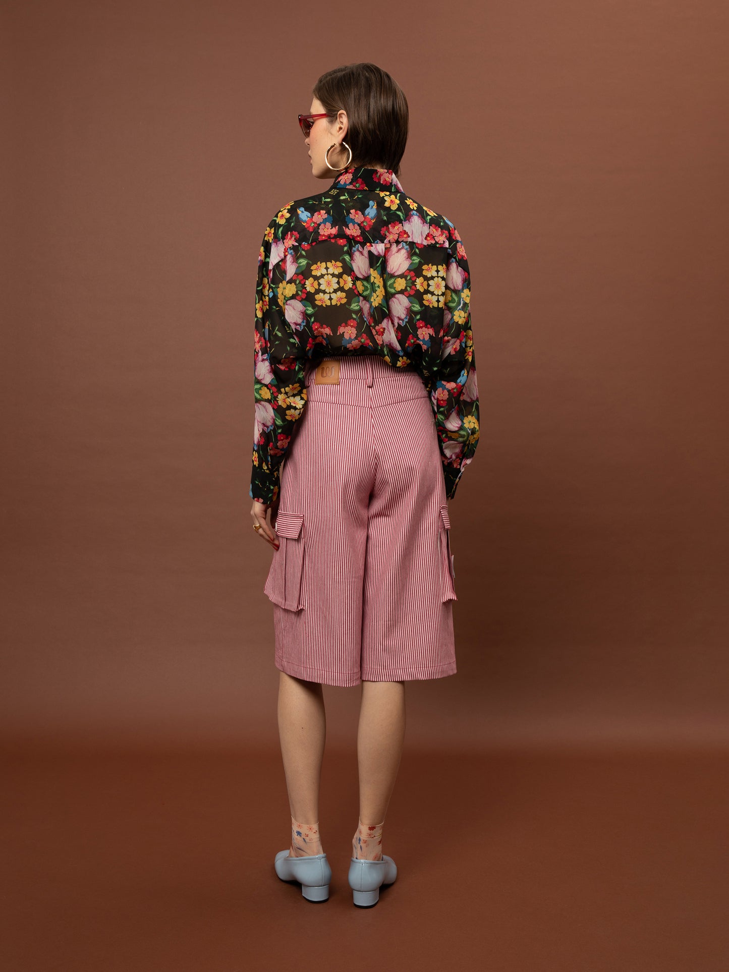 Oversized Chiffon Shirt One Size - Black Blossoms