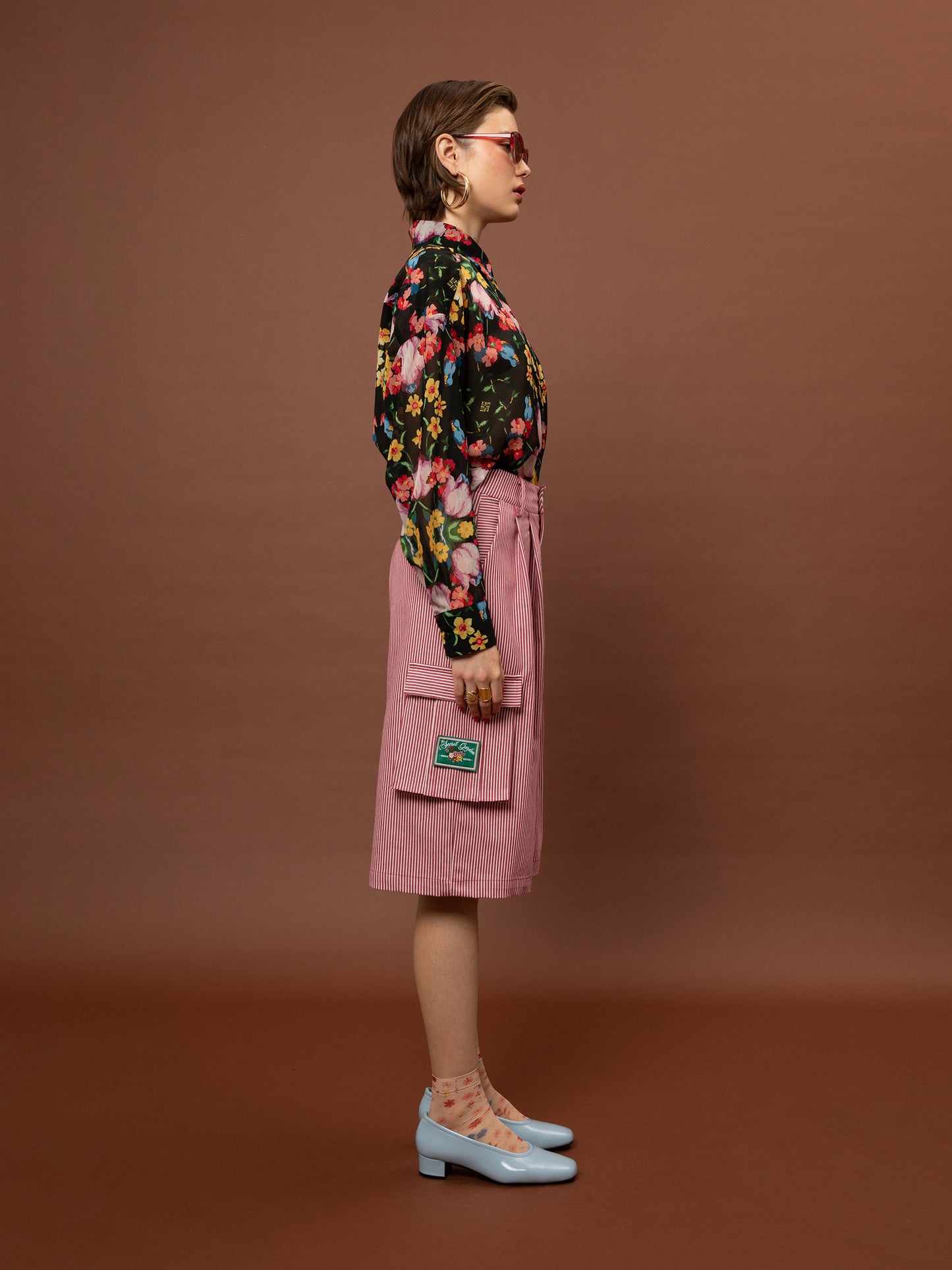 Oversized Chiffon Shirt One Size - Black Blossoms