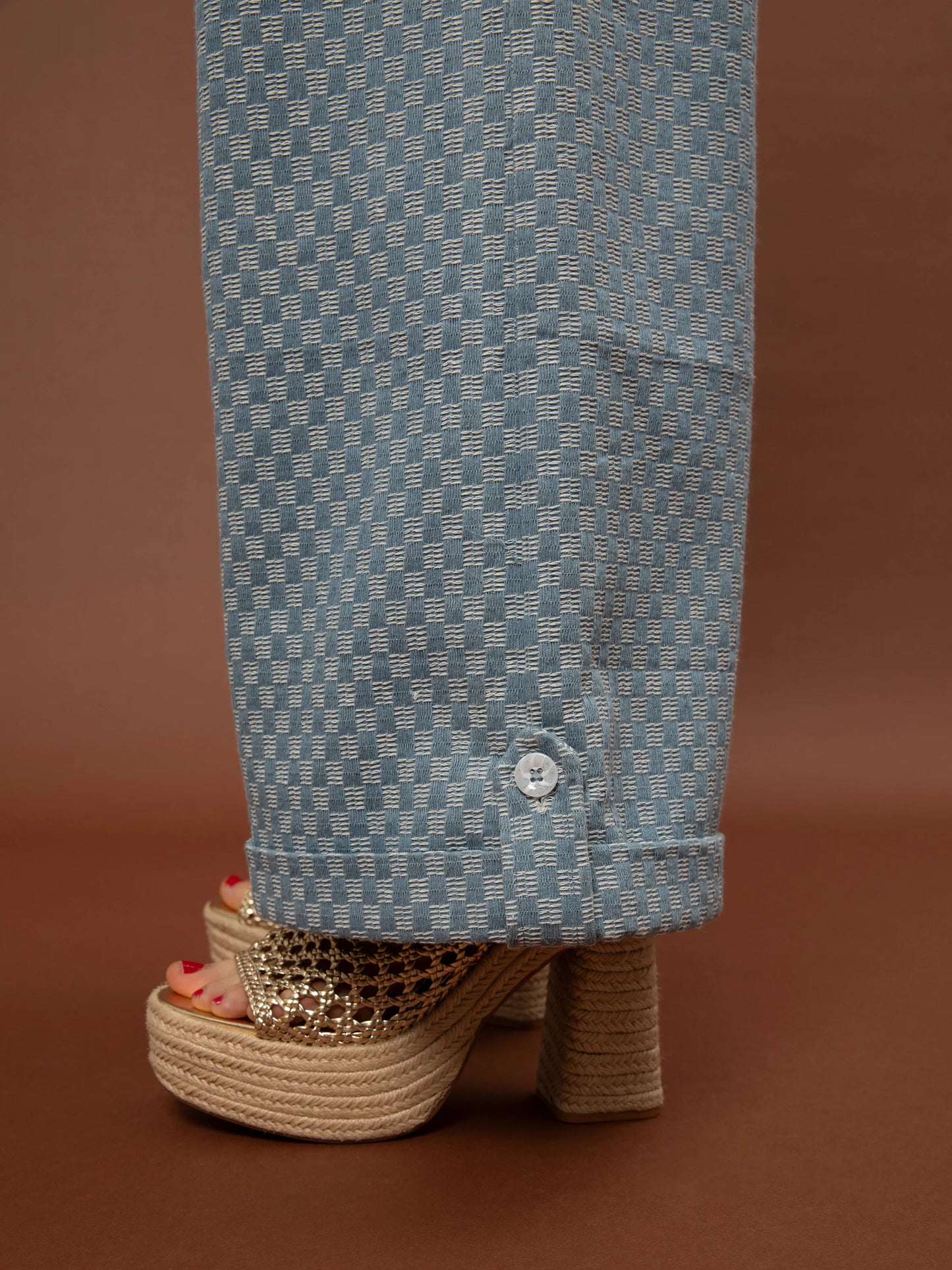Wide-Leg Pleated Pants - Denim
