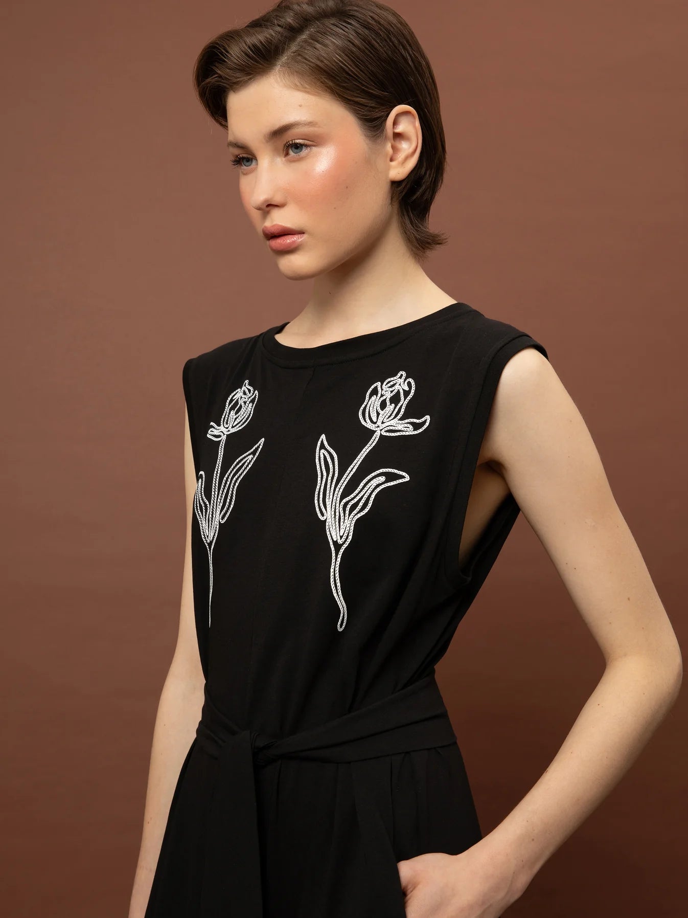 Sleeveless Cotton Jumpsuit - Black