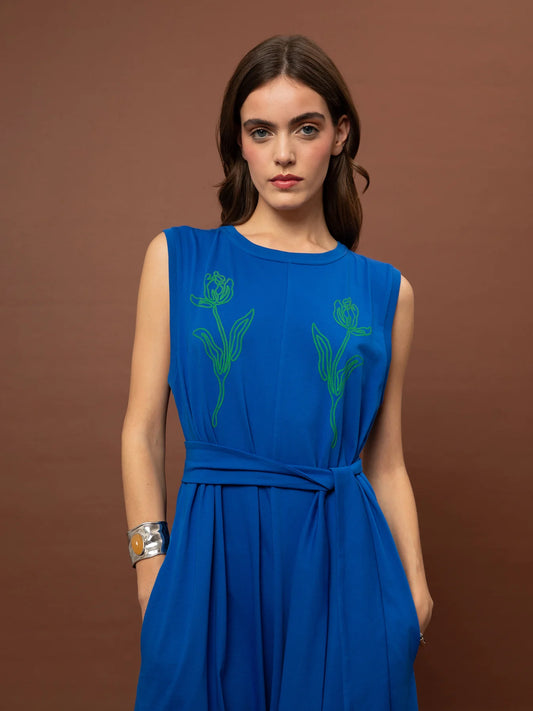 Sleeveless Cotton Jumpsuit - Blue Royal