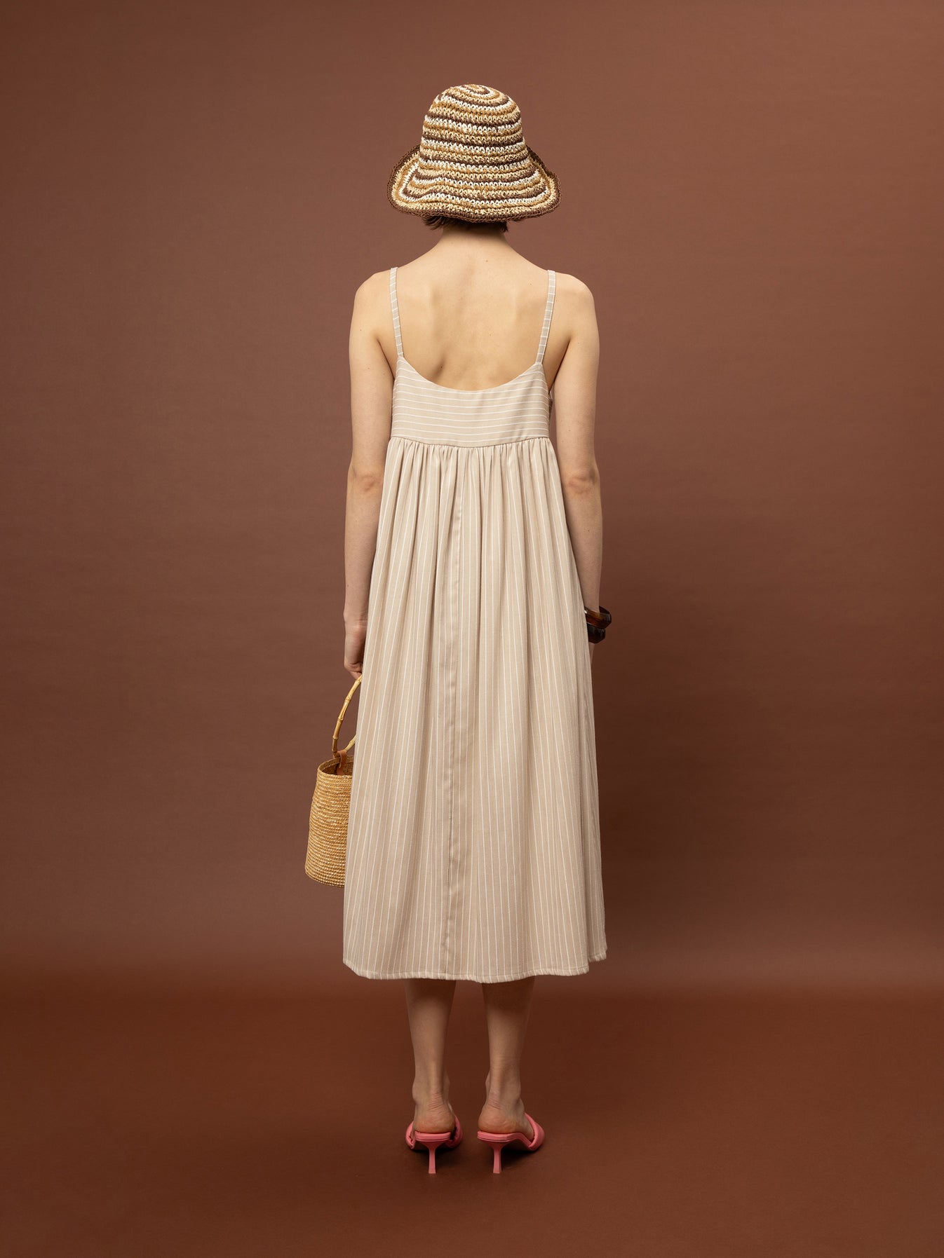 Sweetheart Tiered Dress - Stripes Beige