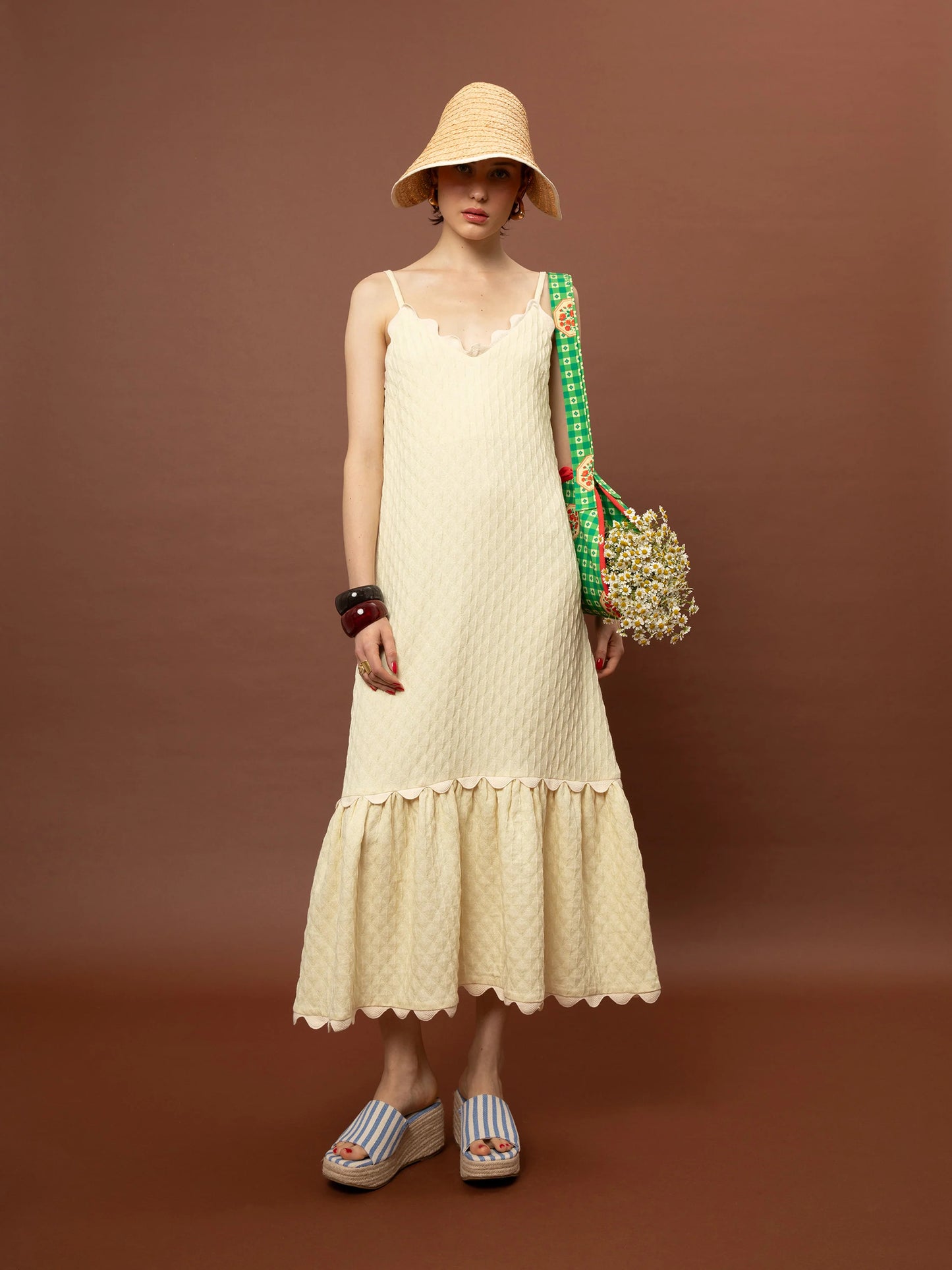Tiered Jacquard Dress - Yellow