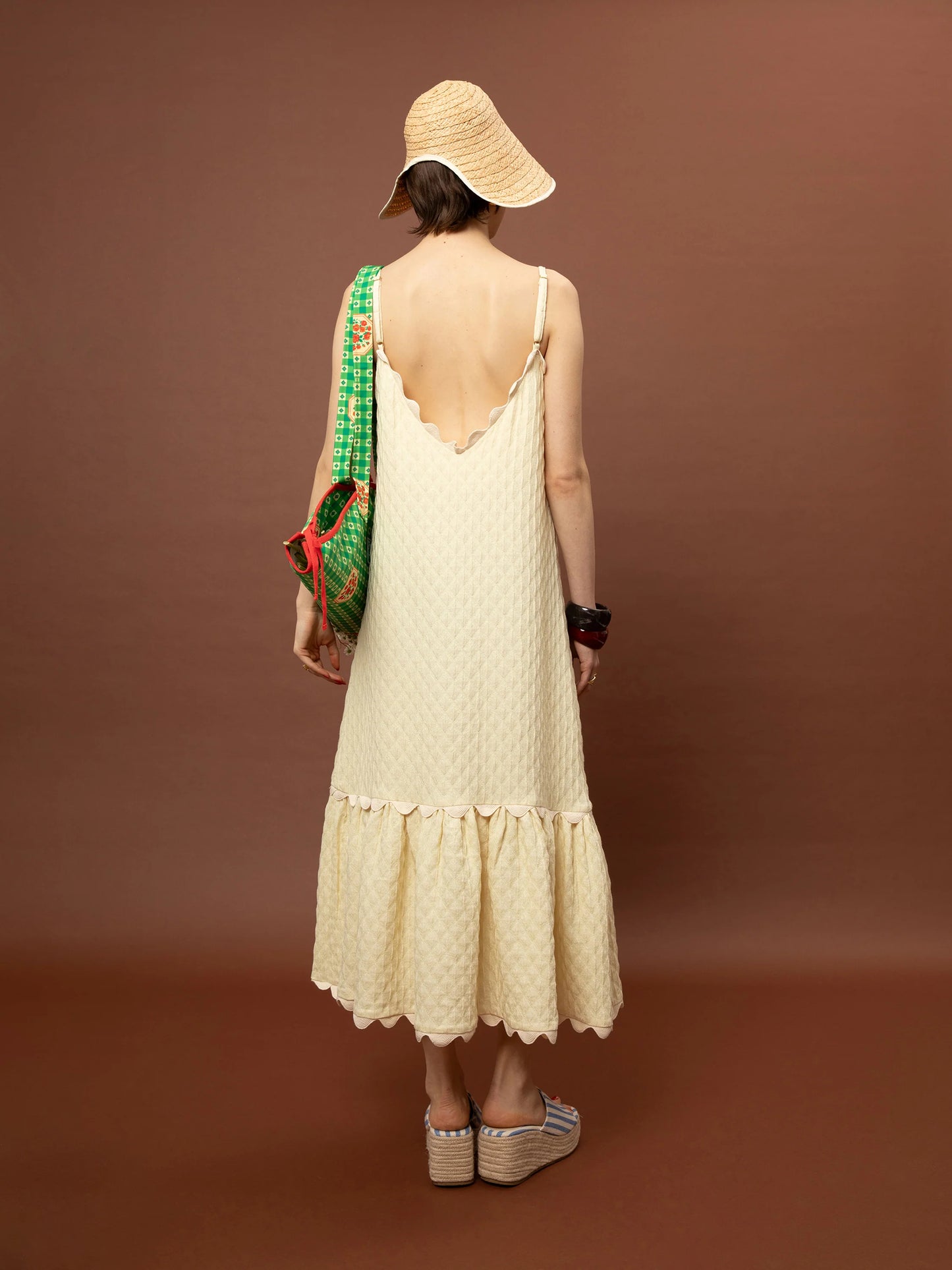 Tiered Jacquard Dress - Yellow