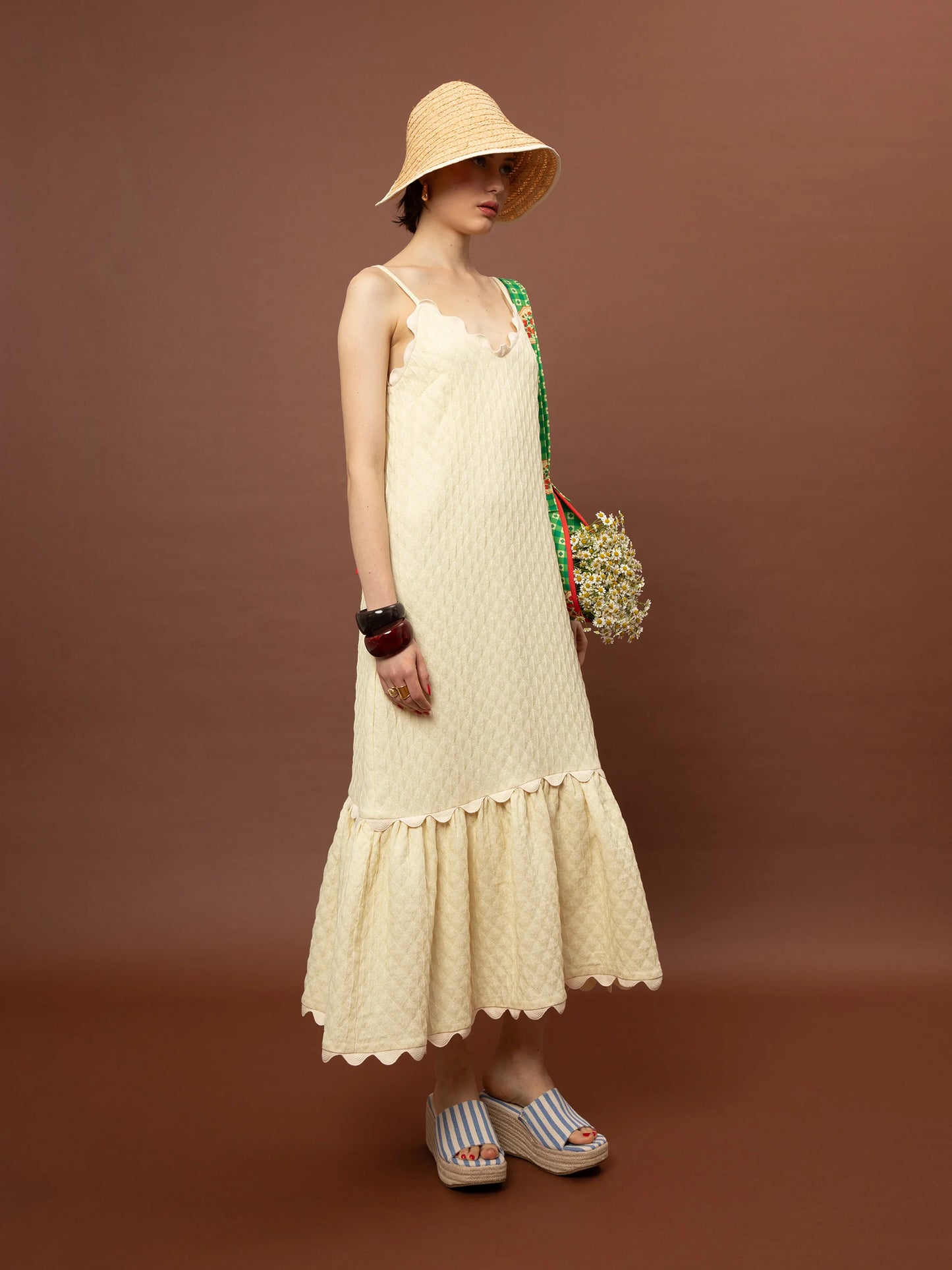 Tiered Jacquard Dress - Yellow