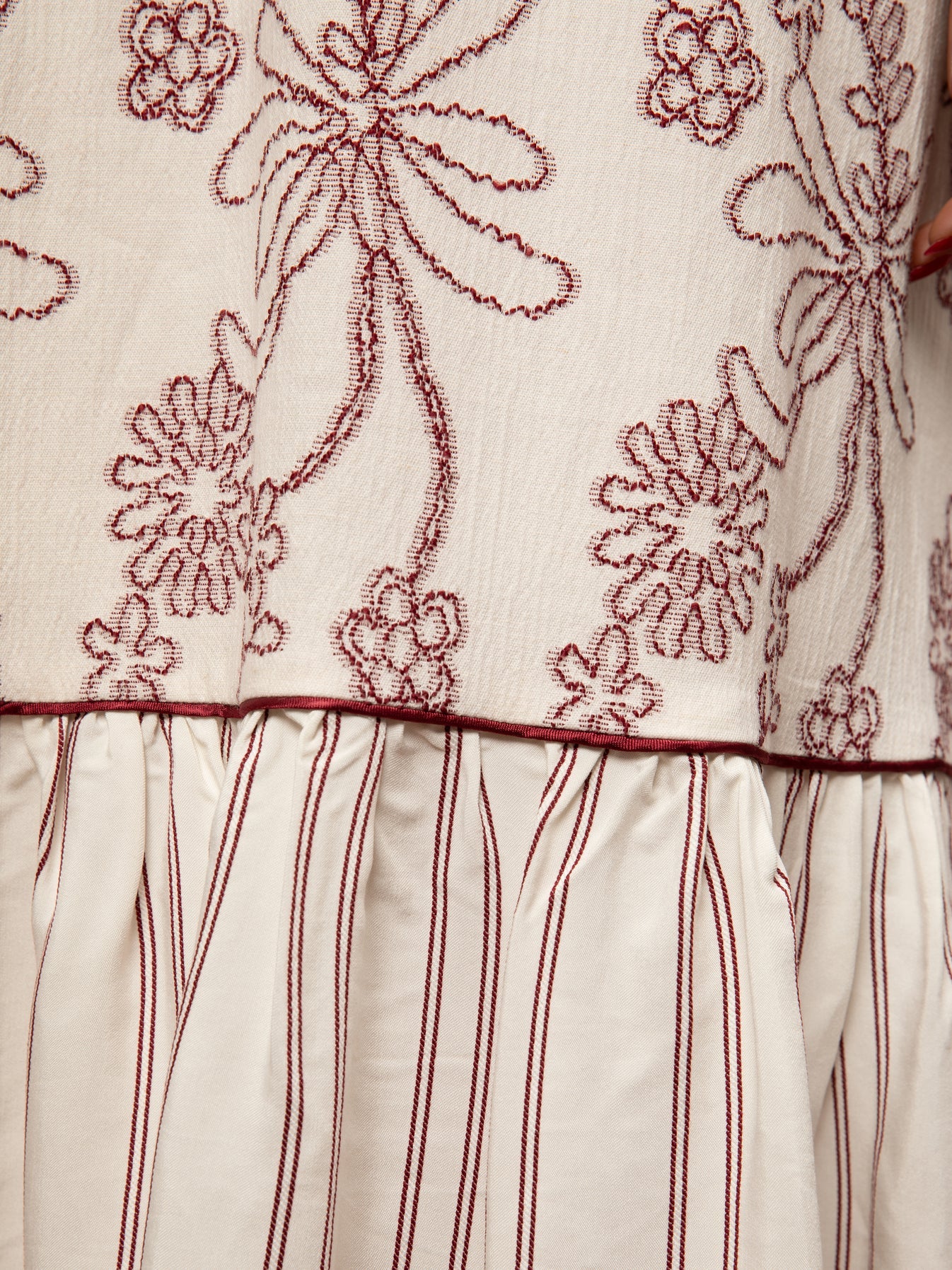 Tiered Jacquard Dress - White & Red