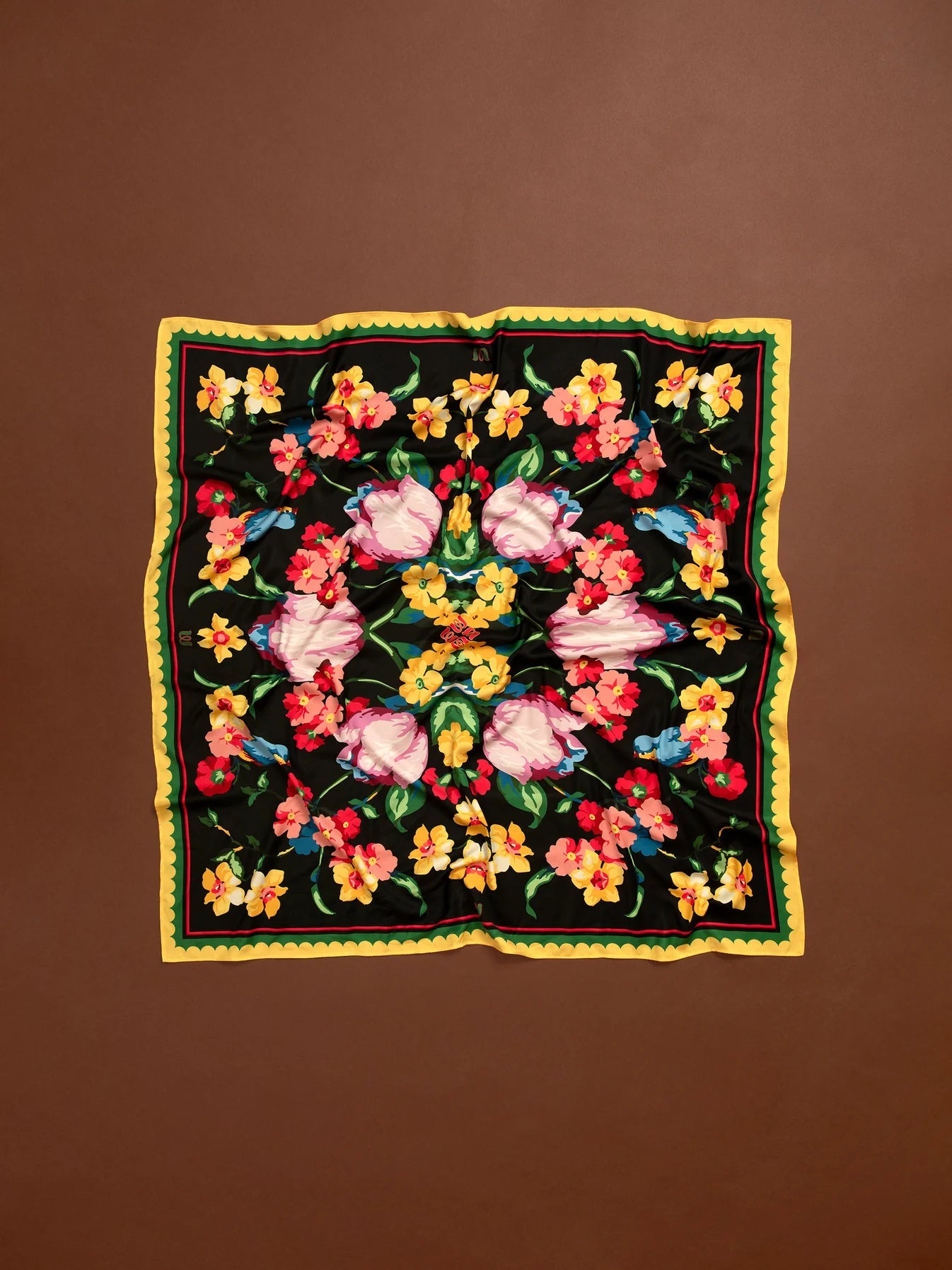 Satin Scarf/ Top - Blossoms Black