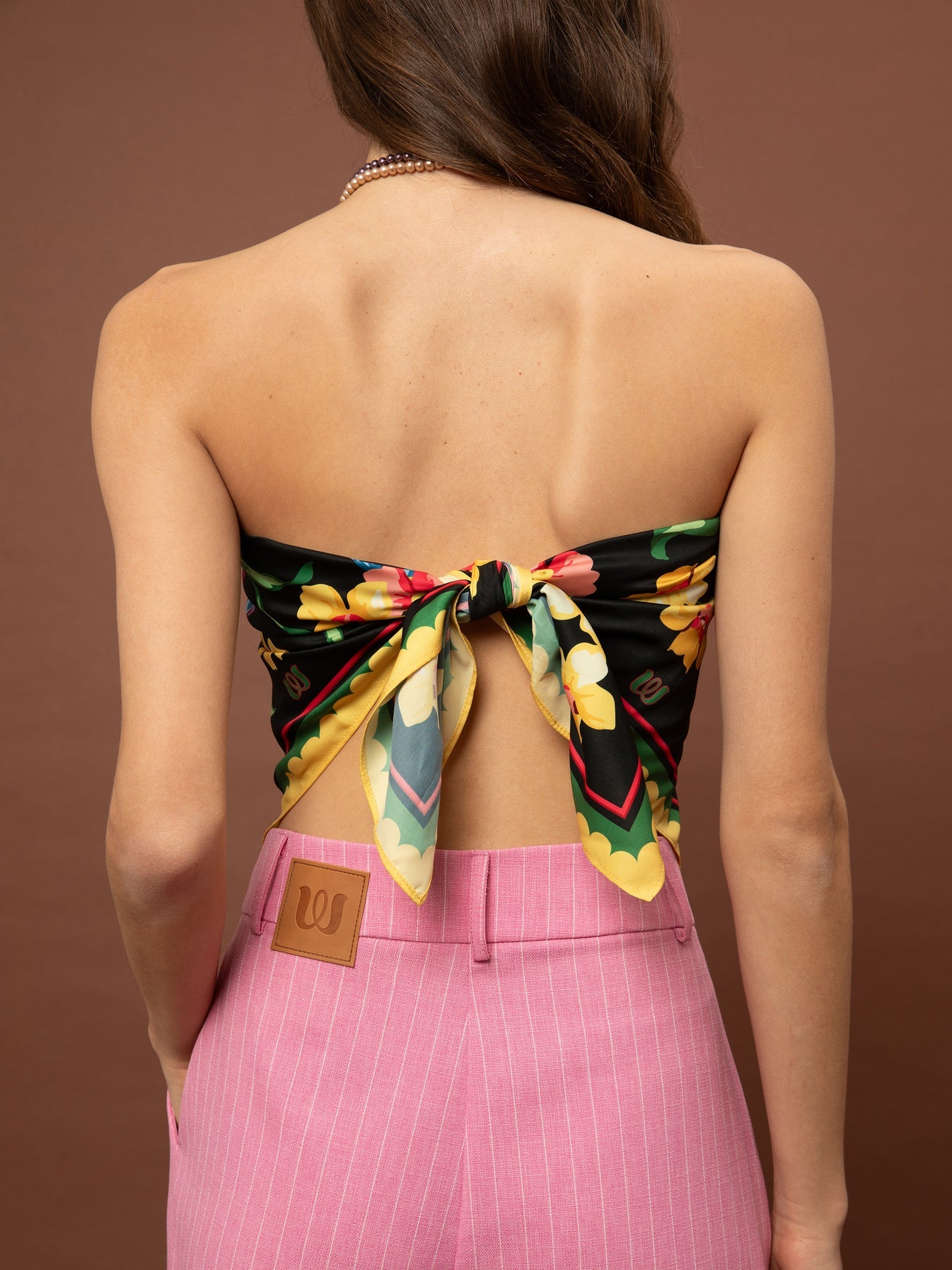 Satin Scarf/ Top - Blossoms Black
