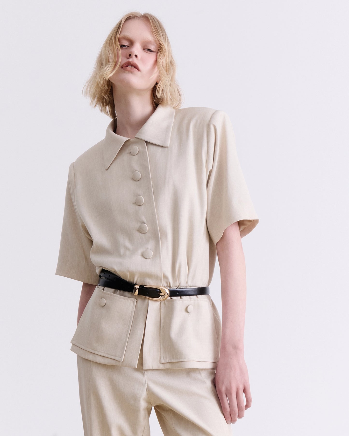 VK Beige Short Sleeve Blazer