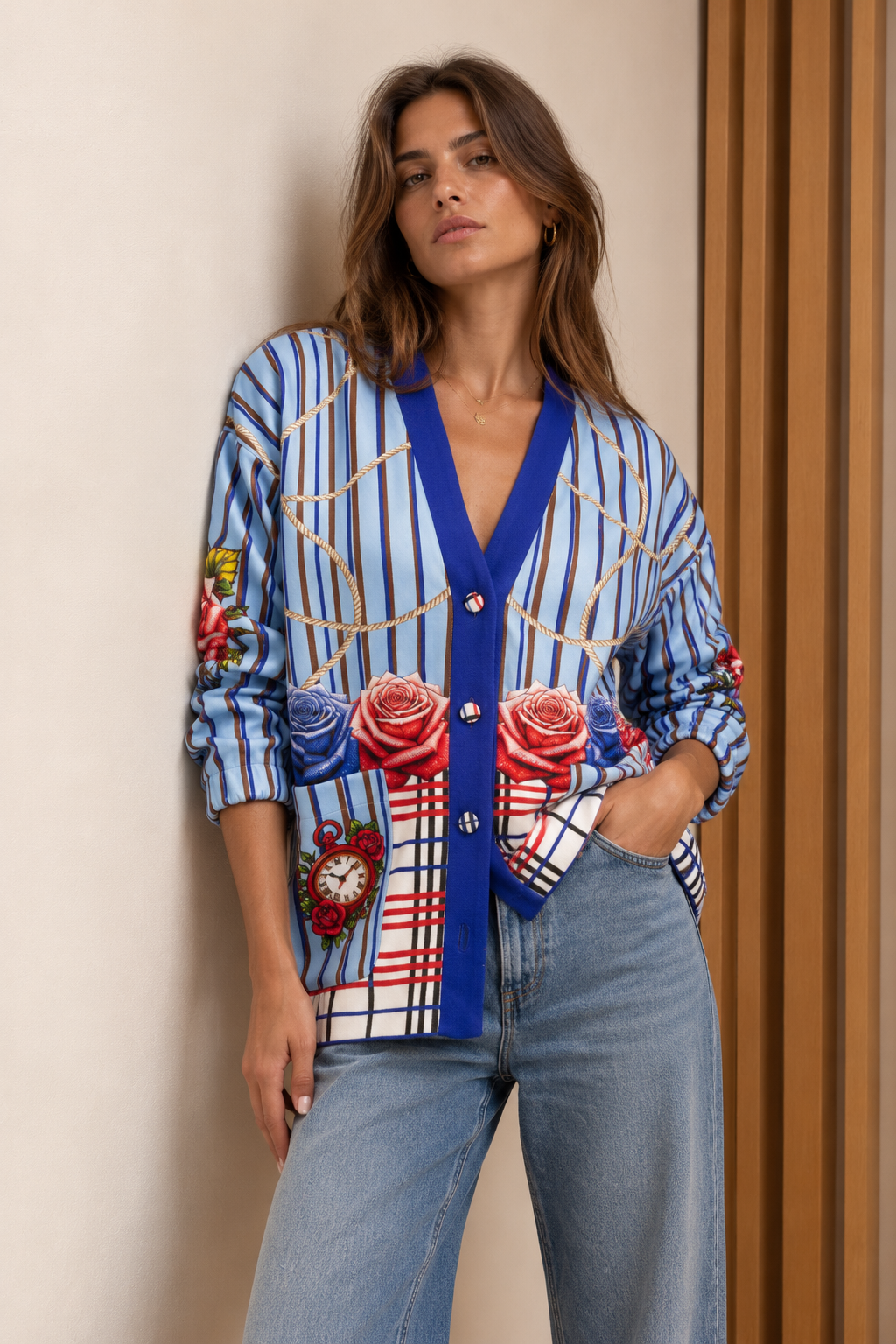 Never on Sunday Cardigan Unisex - Roses Light Blue