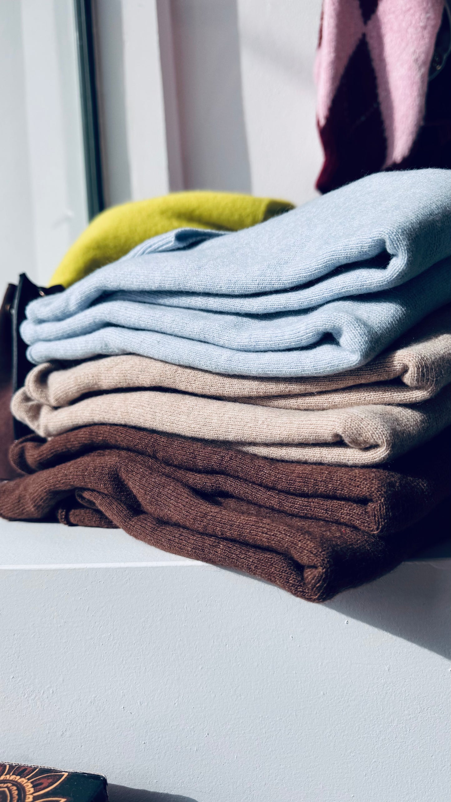 Cashmere Blouse Turtleneck - Ciel / Beige / Brown