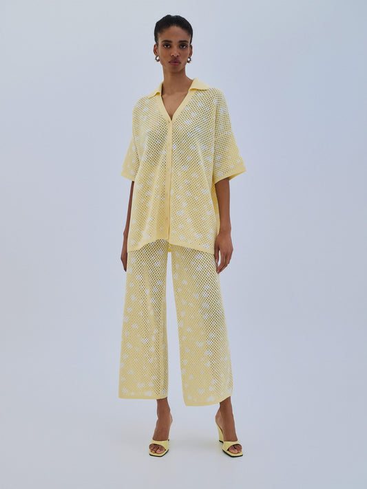 Pants Knit Hearts - Yellow Pastel