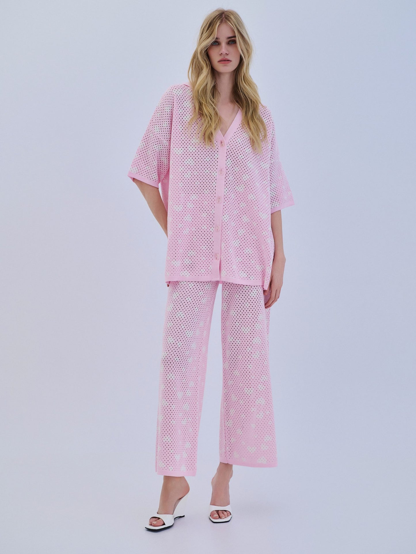 Cardigan Polo V Hearts - Pink