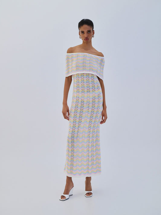 Dress Maxi Strapless Tricolor