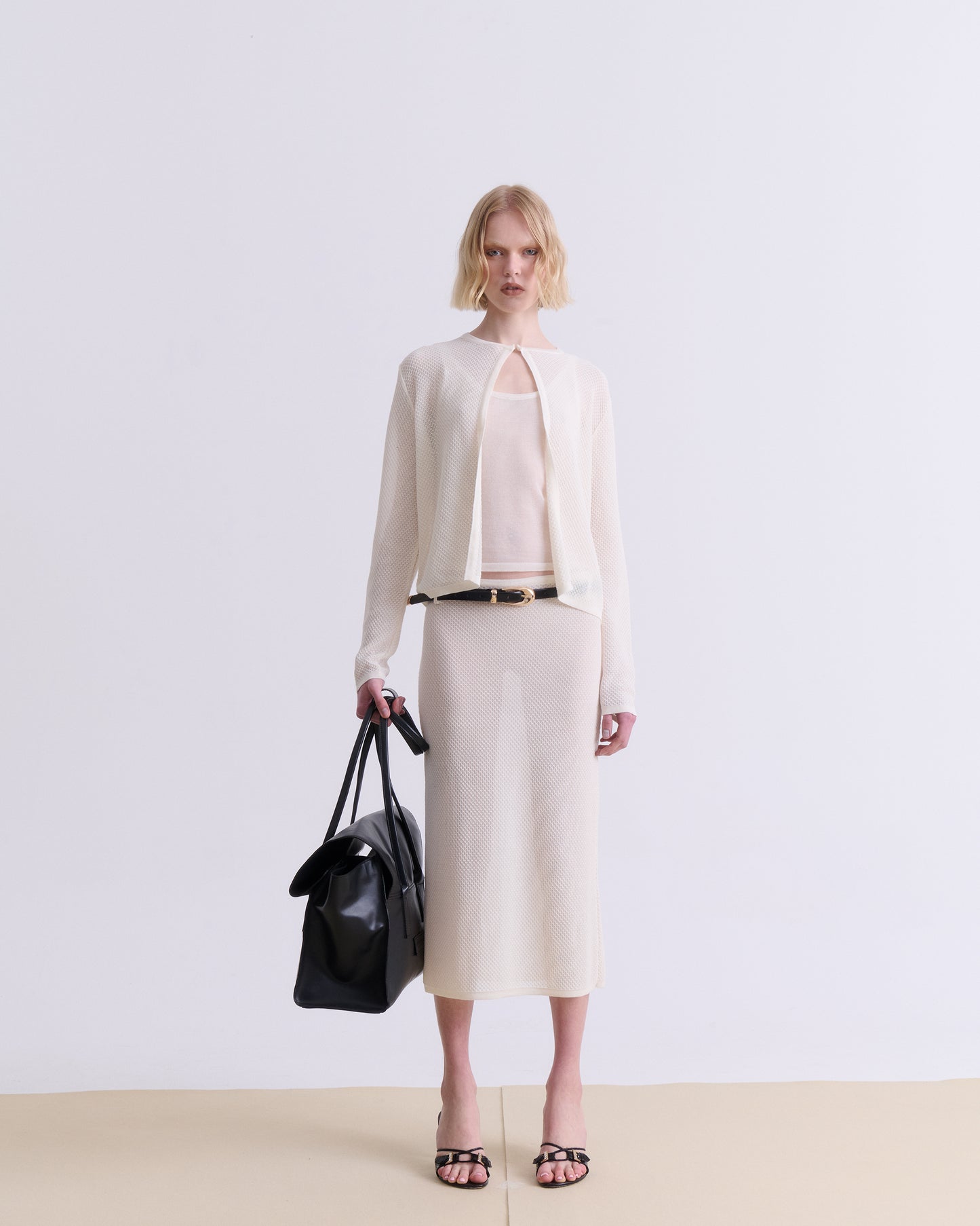 Cream Knit Midi Skirt