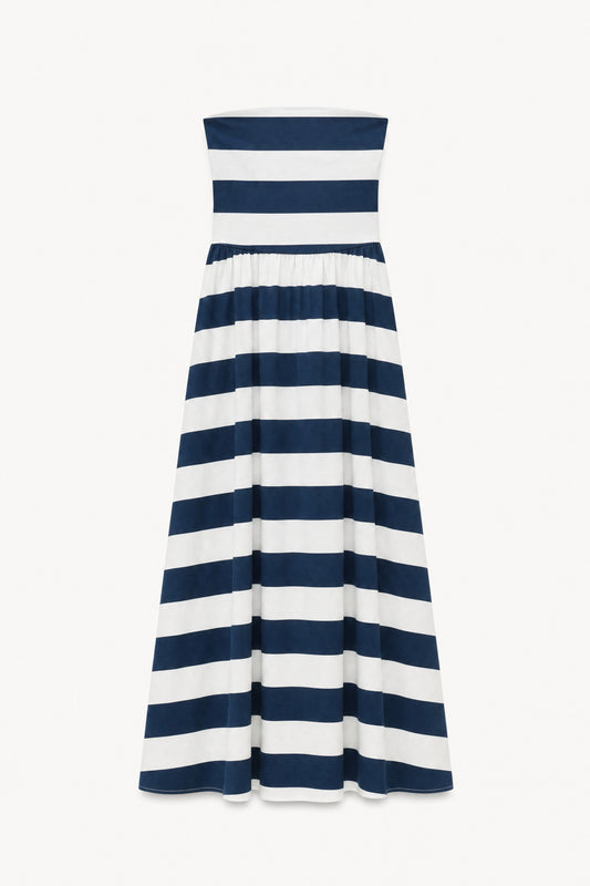 Striped Strapless Dress - Blue