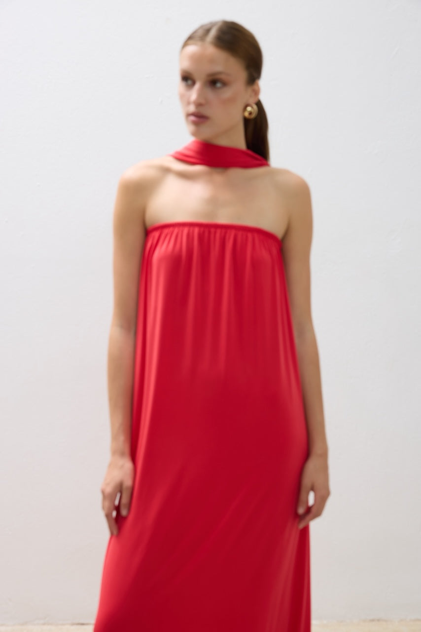 Dress Maxi Strapless Scarf - Red