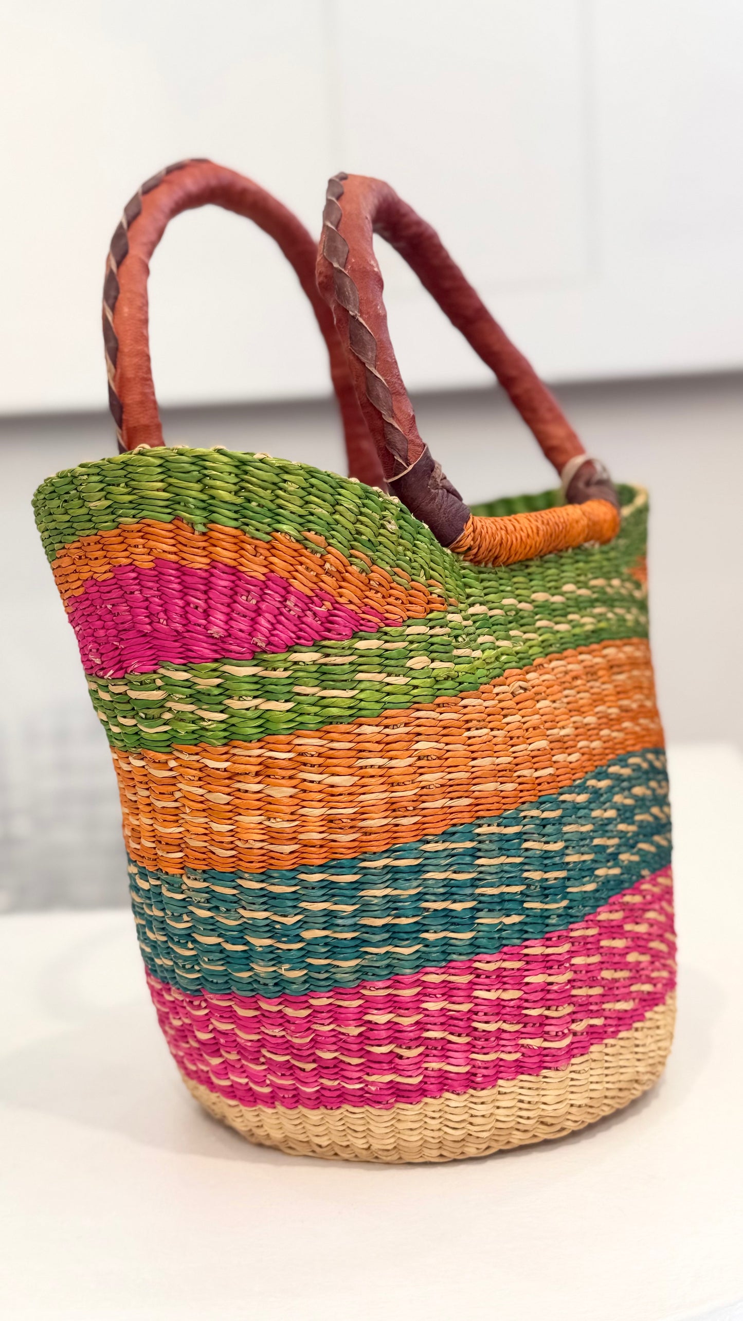 Ghana Bolga Bag Mini - Orange/Fuchsia
