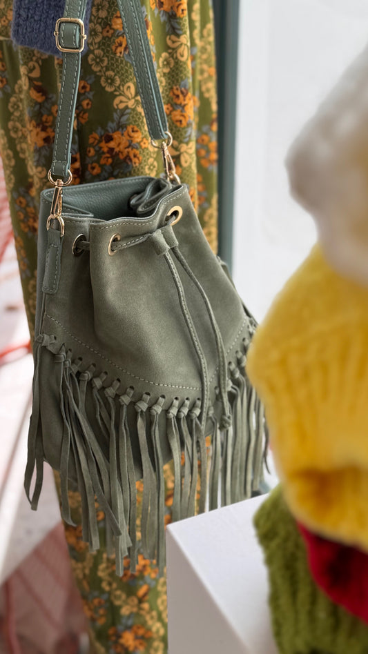 Leather Bucket Bag - Medium Size Mint