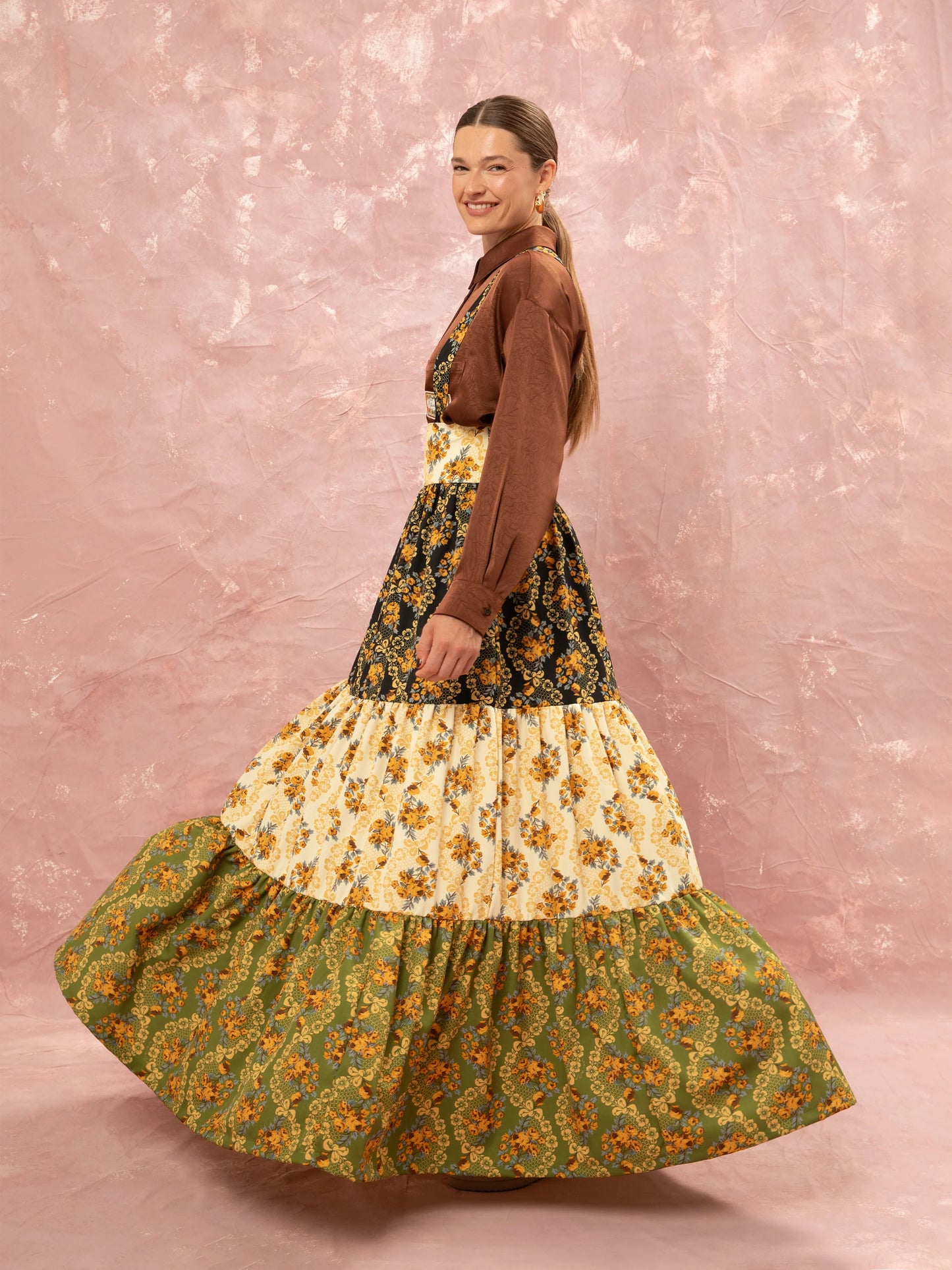 Tiered Maxi Suspeder Skirt - Lace Bouquet