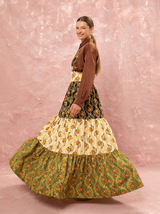 Tiered Maxi Suspeder Skirt - Lace Bouquet