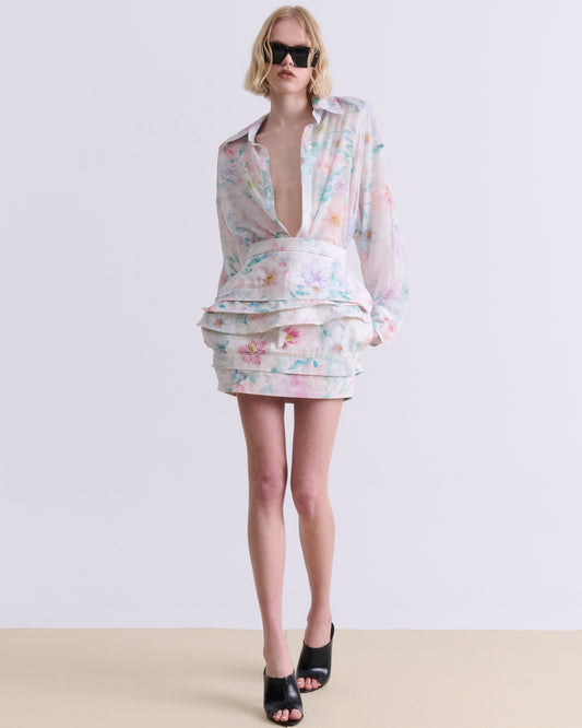 Pastel Floral Print Denim Mini Skirt