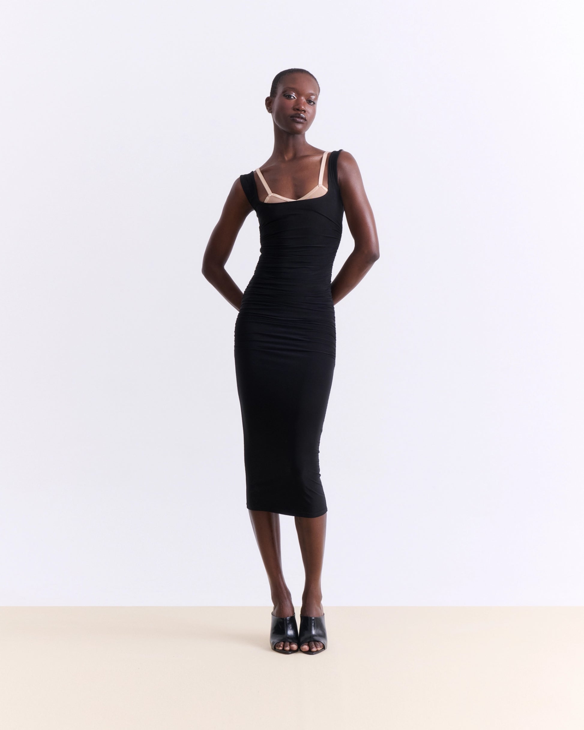 black fitted dress in store NSF Cari Rib Fitted Dress in Black