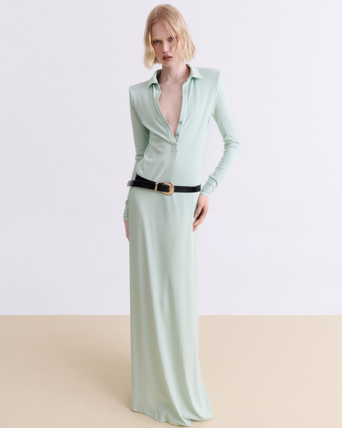 V Neck Rib Maxi Dress