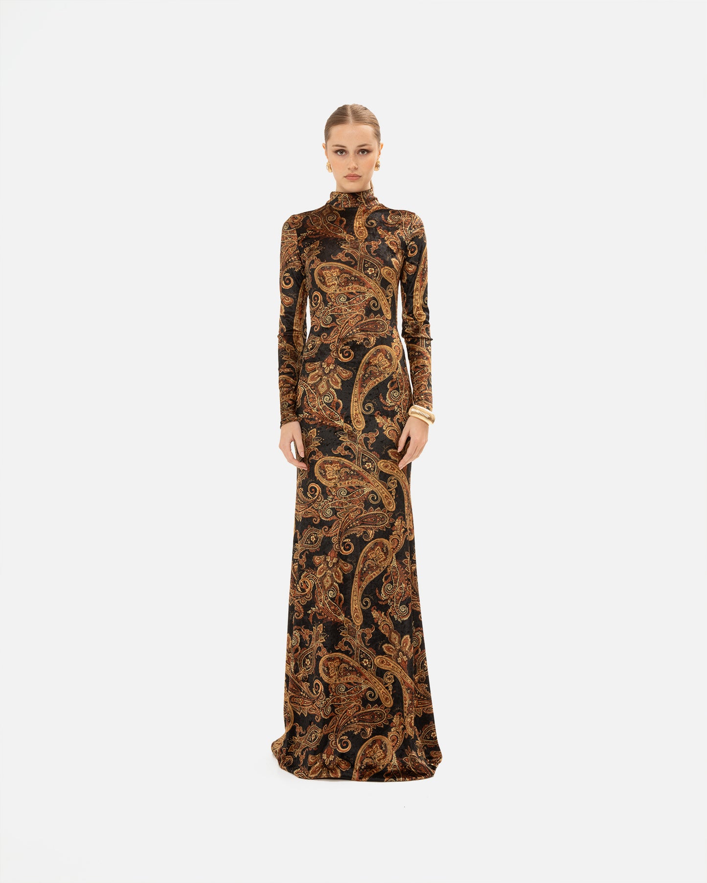 VK Golden-Brown Paisley High-Neck Dress