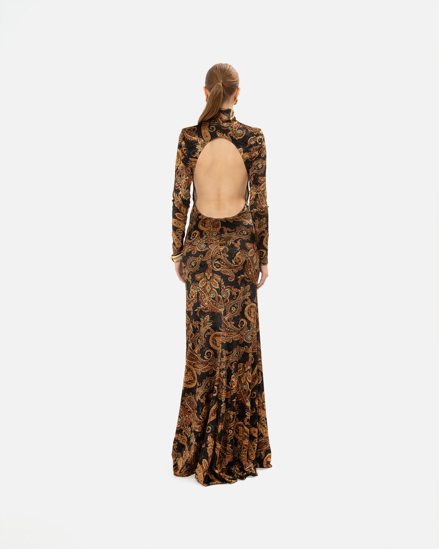 VK Golden-Brown Paisley High-Neck Dress