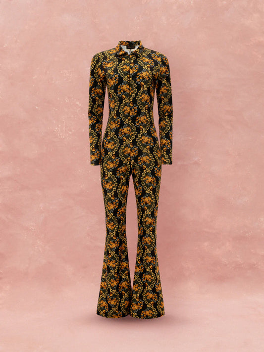 Flared Jumpsuit - Lace Bouquet Black