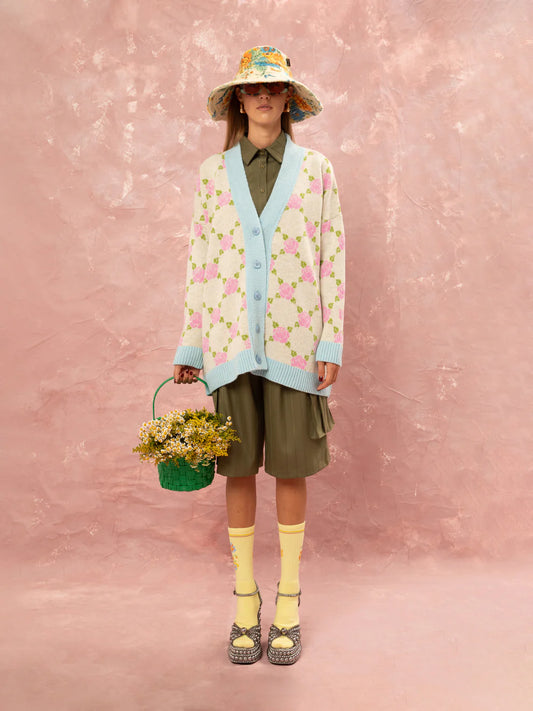 Jacquard Knit Cardigan - Roses